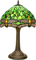 Tiffany Lamp - Green Dragonfly Stained Glass Table Lamp 12x12x18 Inches - Green Dragonfly Style Desk Reading Light - Bedroom & Living Room Decor