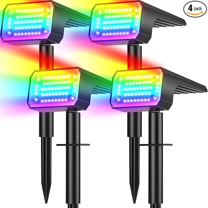 Solar Color Changing Spot Lights Outdoor Waterproof IP65, [4 Pack/32 LED/7 Modes] 2-in-1 Landscape Spotlights, Auto On/Off High Lumens Solar Spot Lights for Outside Yard Garden Pathway Walkway