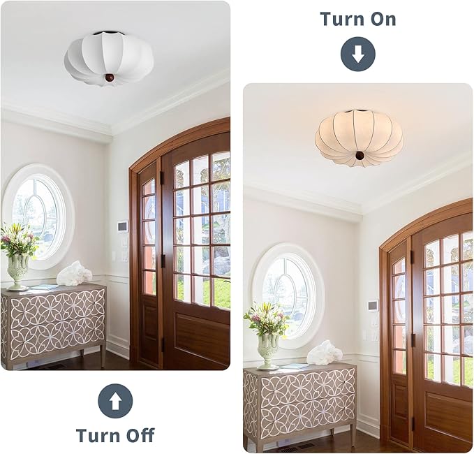 KCO Lighting Japanese Silk Ceiling Light Fixture White Fabric Flush Mount Ceiling Light Large Drum Light Fixtures Boho Chandelier for Bedroom Entryway