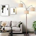 Dimmable Floor Lamp - 3 Lights Arc Floor Lamps for Living Room, 1000LM Modern Tall Standing Lamp With Beige Shades, Mid Century Tree Floor Lamp for Bedroom Office, 3 LED Bulbs Included - Brown