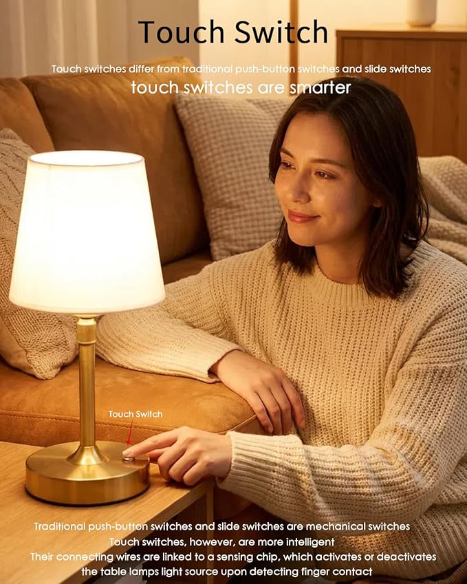 Cordless Table Lamp Rechargeable Touch Gold Mini Small Lamp Adjustable Height 5200mAh Battery Operated with Stepless Dimming Function for Bedroom Nightstand Bathroom Kitchen Counter Home Decoration