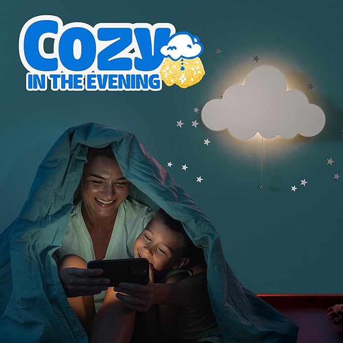 Tip perk Floating Cloud Wall Lamp for Baby Nursery | Cute Floating Cloud Lamp for Kids Bedroom | Battery-Operated Hanging Night Lights for Bedroom