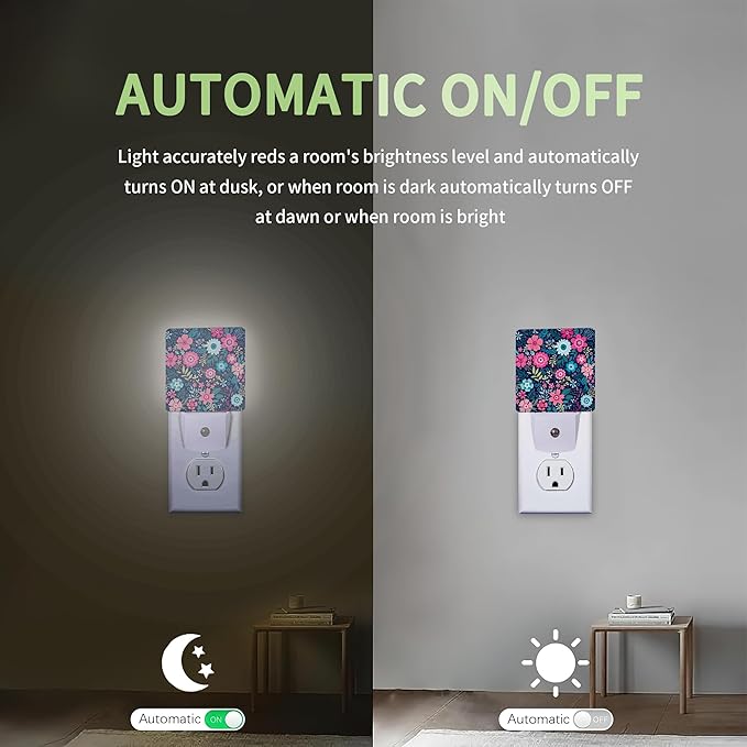 Flower Pink Night Light, Floral Night Light Plug into Wall with Dusk to Dawn Sensor, LED Lamp Energy Saving Lights for Men Women Boys Girls,Lamp for Bedroom Bathroom Hallway