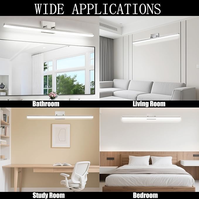 48 inch LED Modern Bathroom Vanity Lighting Fixtures Over Mirror, Brushed Nickel Adjustable Makeup Vanity Light Bar Dimmable 46W 5000K Cool White
