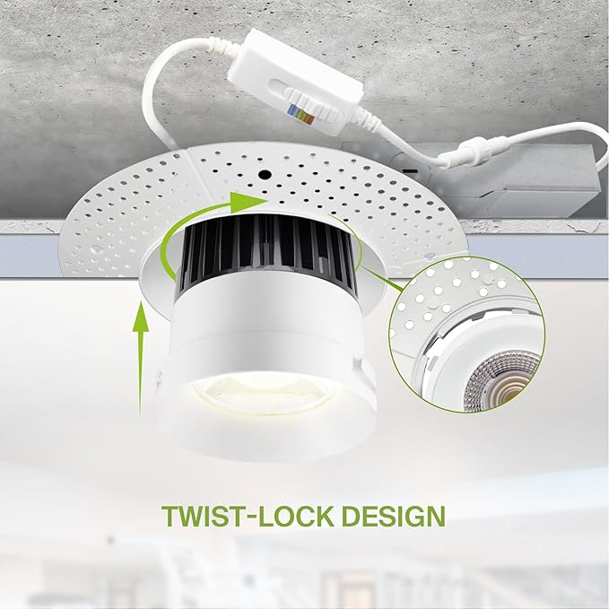 ASD Trimless LED Commercial Downlight - 6 Inch, 24W 120-277V J-Box Canless, Dimmable, 5 CCT 2700K-5000K CRI 90+, IC Rated, ETL, Energy Star, White, 12 Pack