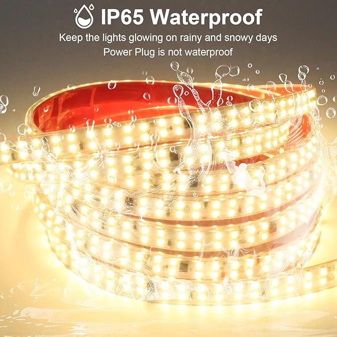 AC 120V Under Cabinet Strip Lighting Plug in 16.4ft Waterproof LED Strip Lights 110V 240LEDs/m 3000K Warm White LED Lights with Adhesive SMD 2835 for Mirror Kitchen Cabinet Living Room Decor