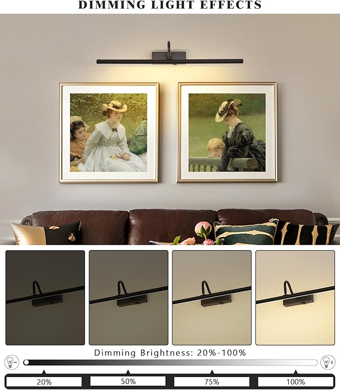 Picture Light,5000mAh Picture Lights for Wall with Remote,24 inch Art Light for Paintings, Gallery Lighting for Photo,Mirror,Artwork Frame,Portrait(Black)