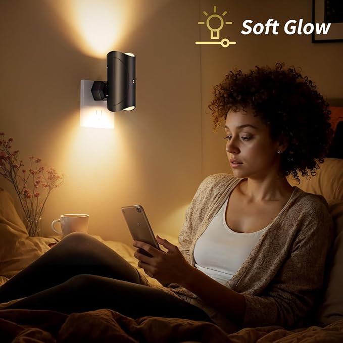 Night Light, 2 Pack LED Night Lights Plug into Wall, Soft White 3000K, 0-100LM Adjustable Brightness Nightlight for Hallway Bedroom