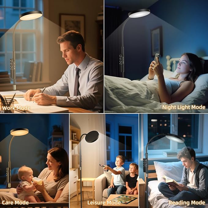 Floor Lamp, Adjustable Height Floor Lamps for Living Room Bedroom, 120 LED Super Bright Standing Lamp Remote & Touch Control Dimmable Gooseneck Tall Stand Reading Lamp for Office Craft, Black