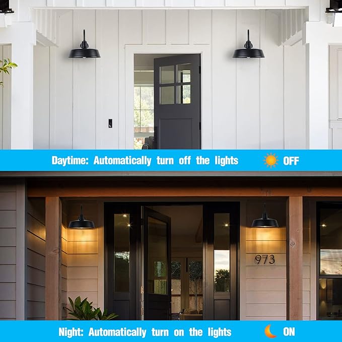 Outdoor Gooseneck Barn Light - Exterior Fixture Sconce Wall Light for Farmhouse, Dusk to Dawn Sensor Front Door Porch Garage Patio Lighting (15 inch（2 PCS）)