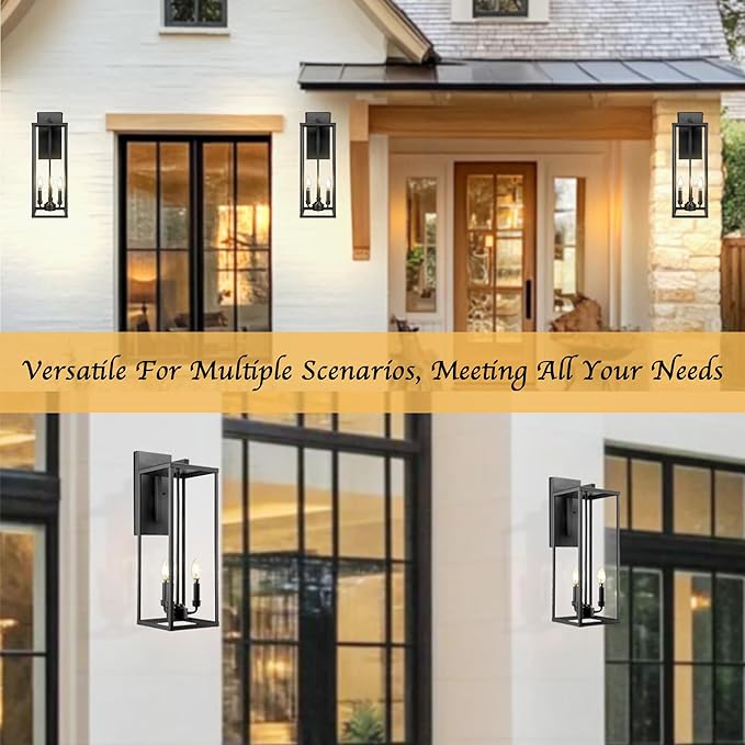 Bestshared Outdoor Wall Lantern Light, 24 Inch Tall Large Wall Sconce Clear Glass, Anti-Rust Modern Black Outside Lantern Lamp for House Front Porch Doorway Patio