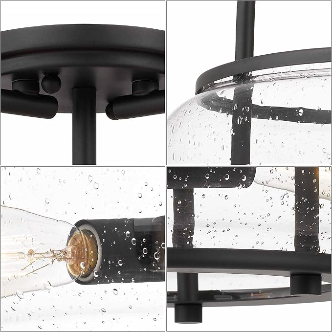 Elisha 2-Light Semi Flush Mount Ceiling Light with Seeded Glass Shade Dark Bronze Finish for Hallway, Entryway, Passway, Dining Room, Bedroom, Garage, Kitchen, Balcony