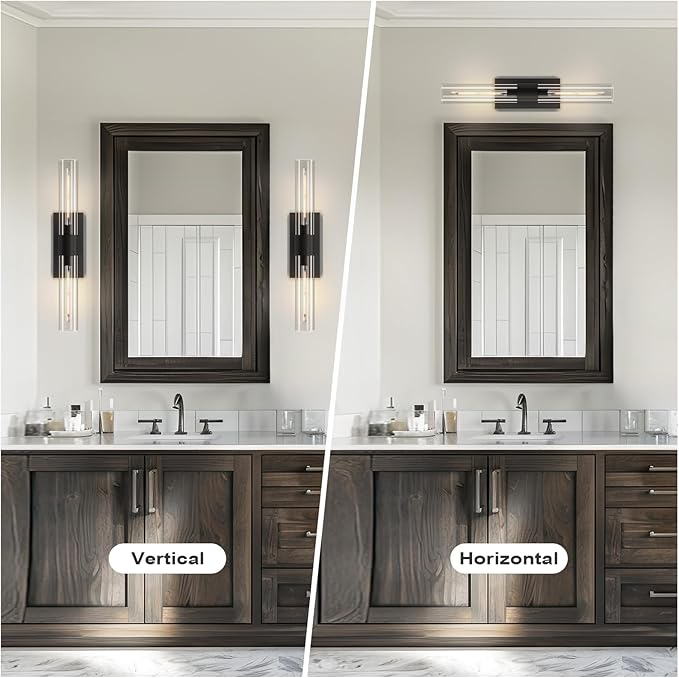 Black Wall Sconces Set of Two, Copper Wall Lights for Bathroom Vanity, 22.8" Modern Wall Sconces 2-Light, Indoor Wall Mounted Sconces for Bathroom Mirror, Bedroom, Living Room