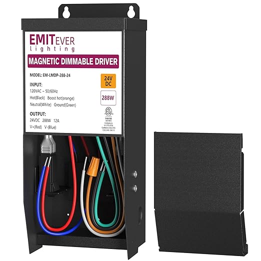 EMITEVER 288W Magnetic Dimmable LED Drvier, 24V Transformer Magnetic Power Supply 120VAC to 24VDC, Compatible with Lutron and Leviton Dimmer, for LED Strip Light,Kitchen,Cabinet,ETL Listed