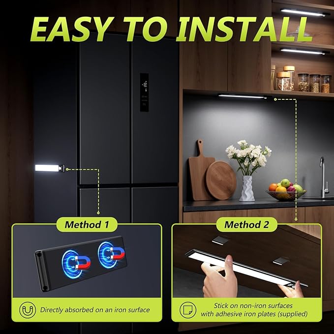 2 Pack 12" Under Cabinet Lights with Digital Display,2200mAh Rechargeable Motion Sensor Light Indoor,3 Color Temperatures, Magnetic Dimmable Closet Lights, Under Counter Light for Kitchen