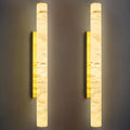 LMQNINE Natural Alabaster Wall Sconces Set of Two Spanish Marble Wall Light Cylinder Modern Gold LED Sconce for Living Room Bedroom Bathroo Stairs（L-2Pack）