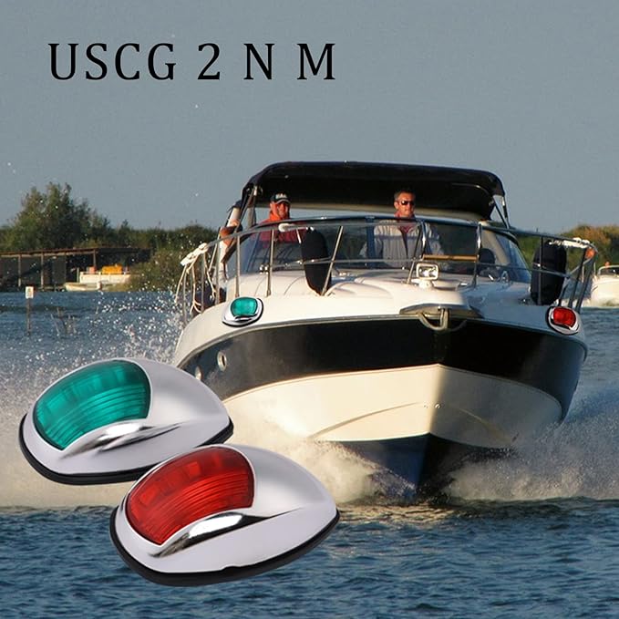Boat Navigation Lights Red and Green Bow Light LED Marine USCG 2 NM Vertical Mount 10-30 Volt 1 Pair (Vacuum Electroplate Silver)