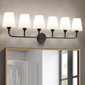 Matte Black Bathroom Light Fixtures, 6-Light Vanity Lights, Bathroom Lighting Fixtures Over Mirror with Flared White Fabric Shade, Modern Wall Sconce for Mirror Hallway Bedroom Living Room(ETL Listed)