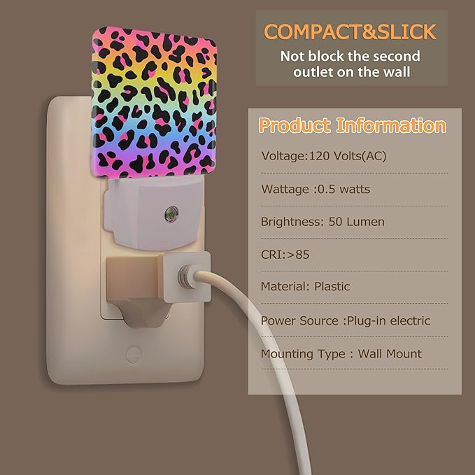 YASHILAIYA Leopard Skin Night Light,Rainbow Neon Night Lights Plug into Wall for Boys Girls Gifts for Stairway Hallway Bedroom 0.5W Nightlight