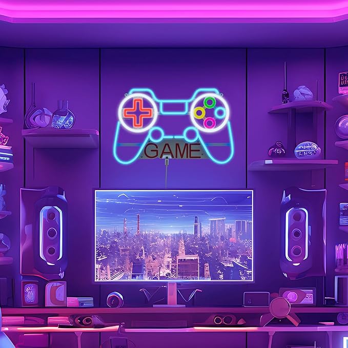 Gamer Neon Sign, USB Powered, 14.2"×9" Dimmable Metal LED Neon Lights, Wall Decor for Bedroom, Party Pub, Kids' Room, Home Decoration, Man Cave, Gaming Room
