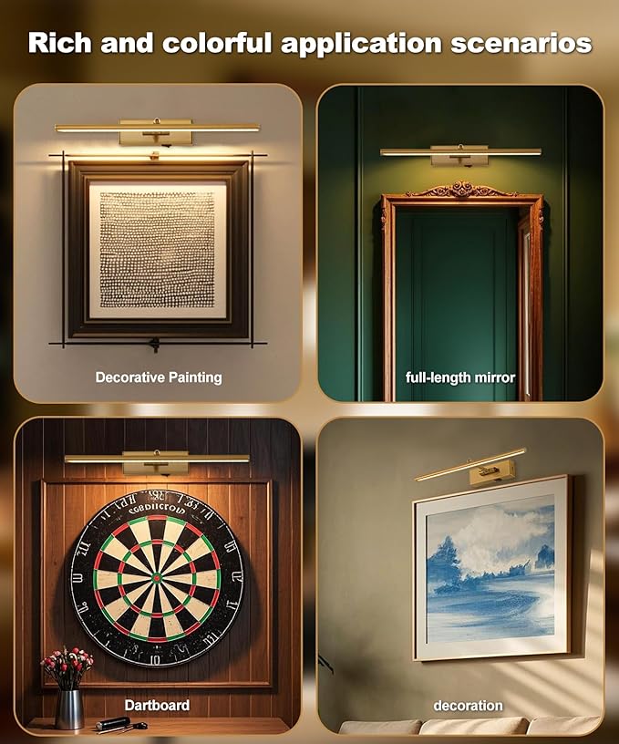 Battery Operated Picture Light with Wireless Remote 3CCT Dimmable Gold Wall Art Lights for Paintings 3 Color Rechargeable cordless decor Gallery Light 16’‘ Artwork Lighting for Canvas Timer Function