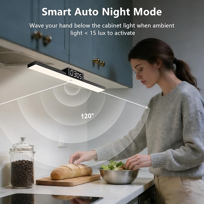 Under Cabinet Lighting with Remote & Timer,Closet Lights Motion Sensored Rechargeable 5000mAh Battery 300LM Kitchen Under Counter Lights 72 Led Magnetic Light Bar Makeup Mirror Lights(Black)