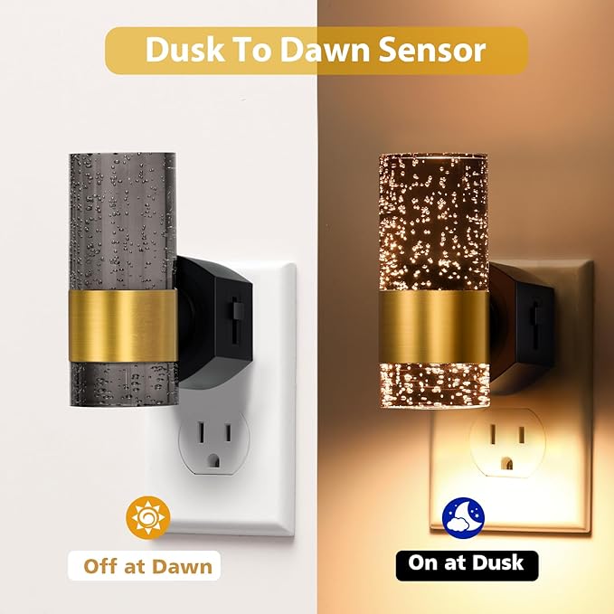 LED Night Lights Plug into Wall, 2-Pack Bright Plug in Nightlights, Dimmable 0-100LM, Dusk-to-Dawn, Wall Sconce-Style, Auto-On/Off, Home Decor for Bedroom, Bathroom, Hallway, Kitchen, 3000K