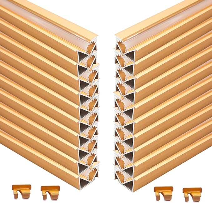 20 Pack 3.3ft/1 Meter Invisible Recessed YW-Shape LED Aluminum Channel System with Milky Cover& End Caps, Suitable for 6mm LED Strip Light Installations (Gold, 20 Pack)