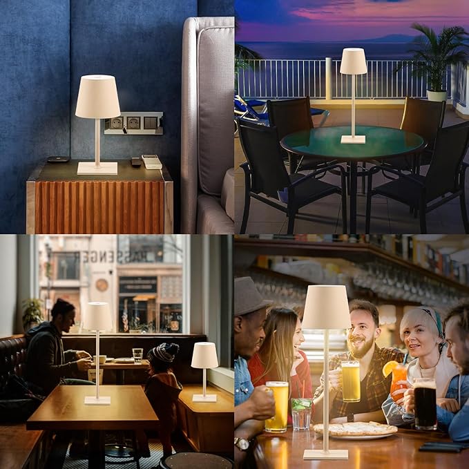 2 Pack Cordless Table Lamps, 3 Colors Stepless Dimming, 5000mAh Rechargeable Battery LED Desk Lamp for Bedroom/Couple Dinner/Desk/Cafe/Dining Room/Terrace