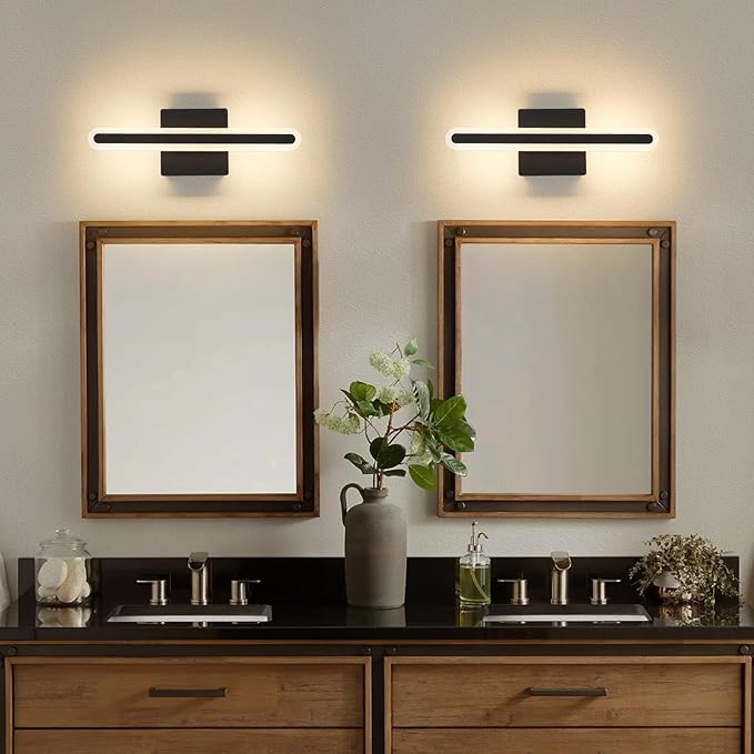 Joosenhouse Modern LED Bathroom Vanity Light Fixtures, 5CCT Dimmable Bathroom Light Bar, Hardwired Vanity Light, 15.7-Inch 16W Black Makeup Mirror Lights