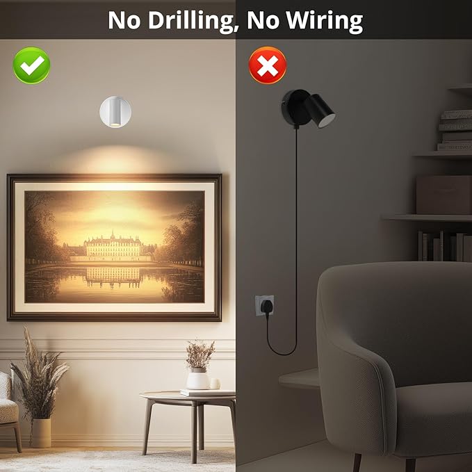 Spotlight Indoor, Wireless Battery Operated with Remote,Uplight Indoor Down Light for Picture on Wall, Plant Spotlight Dimmable Timer, Mini Ceiling Lights Painting for Trees Plant, White 2 Pack
