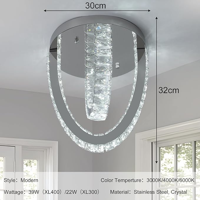 Modern Crystal Ceiling Light Chandelier, Flush Mount Lighting Fixture Pendant Ceiling Lamp Light for Living Room Bedroom Dining Room Hallway