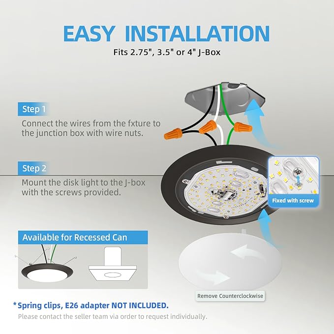 ECOELER 6 Inch LED Disk Lights, Dimmable Surface Mount/Recessed Ceiling Downlight, 16.5W 1100Lm 5000K Daylight, Retrofit Disc Ceiling Light for Stairwell, Basement, Garage, ETL Listed, Black, 6 Pack