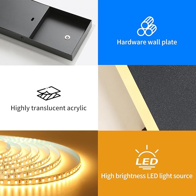Mikeru 2 Pack Upgraded 57" Long LED Wall Sconce, 4.3" Wide IP65 Waterproof Outdoor Wall Lights, 3000K Warm White Exterior Lighting Fixtures for Front Porch, Garage, Basement & Patio