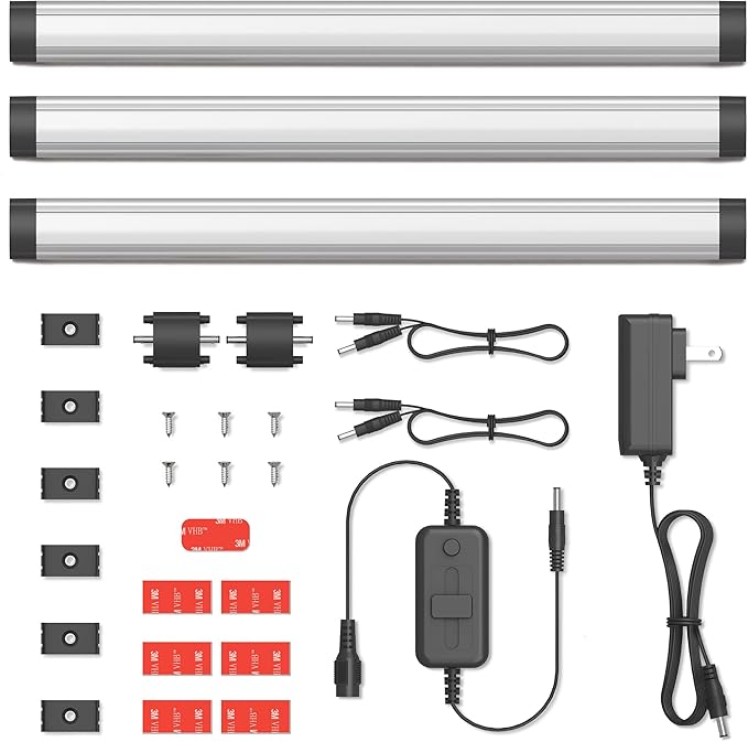 GETINLIGHT 12-inch Plug-in LED Under Counter Lights for Kitchen, Soft White 3000K, Pack of 3, IN-0110-23-SN