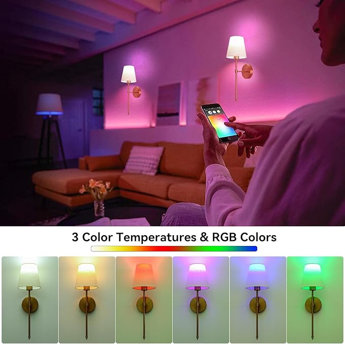 Battery Operated Wall Sconce Set of 2, Gold Rechargeable Wall Lights with Remote Control, Dimmable Wall Sconce Lighting with Fabric Shade, Wireless Wall Lamps for Living Room Hallway