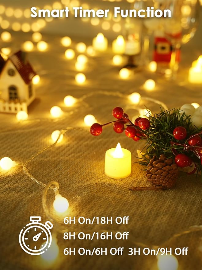 2-Pack Connectable Globe String Lights | Total 86FT 200LED Warm White Christmas String Lights Plug in with Remote | 8 Modes Hanging Fairy Light for Indoor Outdoor Bedroom Party Christmas Tree Decor