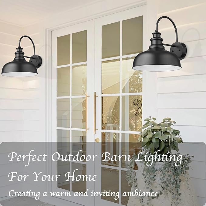 Bestshared 14 Inch Dome Farmhouse Barn Light, Anti-Rust Wall Sconce, Farmhouse Wall Mount Light Fixture, Exterior Lighting Fixture,Front Door Lantern for Porch,Garage,Patio (Black+White,14”Dome-2Pack)