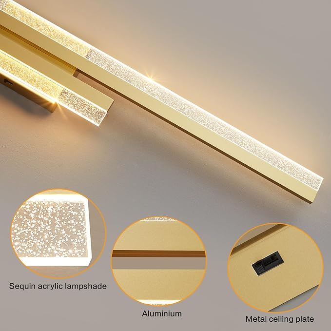 Gold Wall Sconces 31.5In Modern Wall Light Fixtures Dimmable LED Sconce Wall Lighting Indoor Hardwired Wall Lamps for Living Room Bedroom Bathroom Hallway Stairs