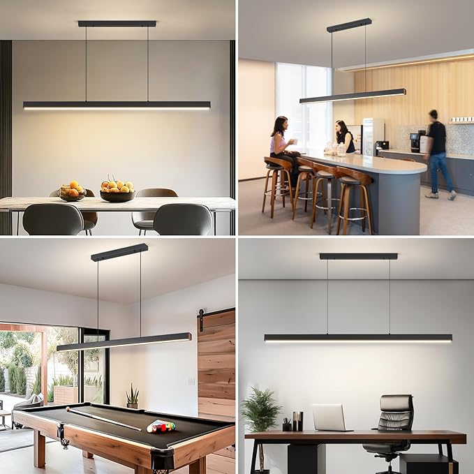 Modern LED Linear Pendant Light, 59IN Ceiling Chandlier Light Fixtures Hanging with Remote Control 3000k-6500K Adjustable Color Temperature Island Light for Dining Room, Kitchen