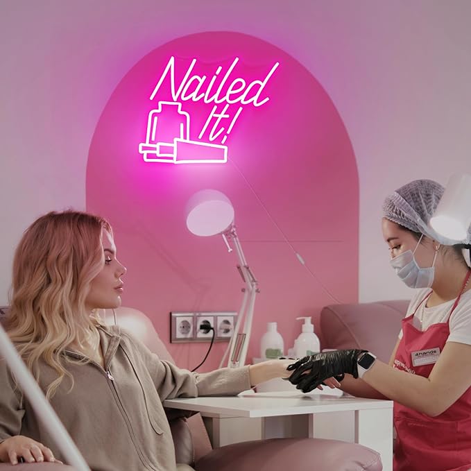 Nailed It! Neon Sign for Wall Decor, Nail Salon Decor for Wall, Nail Room Decor for Beauty Store Nail Salon Nail Bar, Nail Polish Bottle Led Sign with Dimmer, Decoration USB Powered with Switch