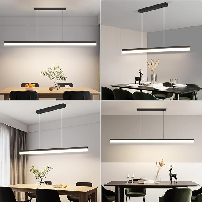 Modern Linear Pendant Light, 59IN Modern Chandelier with Remote Control 3000k-6500K Adjustable Color Temperature，Aluminum Island Lighting Lamp for Dining Room, Living Room