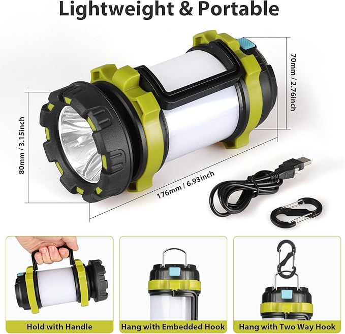 1 Pack Camping Lantern, Outdoor LED Camping Light, Rechargeable Flashlights with 1000LM, 6 Modes, 4000mAh Power Bank, IPX5 Waterproof Portable Emergency Camp Light for Hurricane Hiking - Green