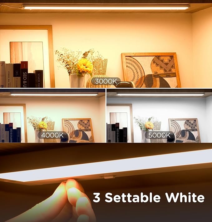 12 Inch Under Cabinet Lighting Plug in, 7W 120V 3 Color 3000K/4000K/5000K, 3 Brightness, Super Bright, Ultra Thin Under Counter Lights for Kitchen, Linkable LED Cabinet Light,White