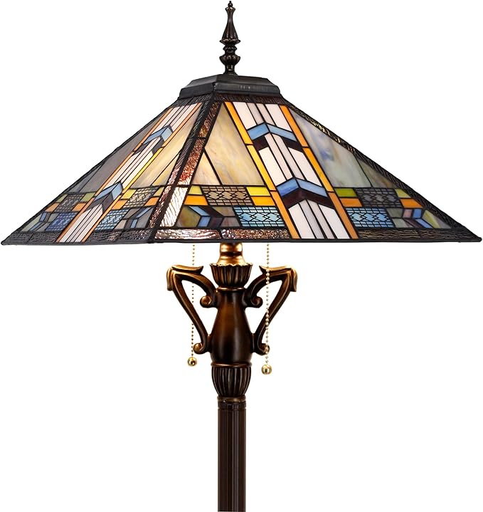 Tiffany Floor Lamp Blue Cloudy Mission Style Stained Glass Standing Reading Light 16X16X64 Inch