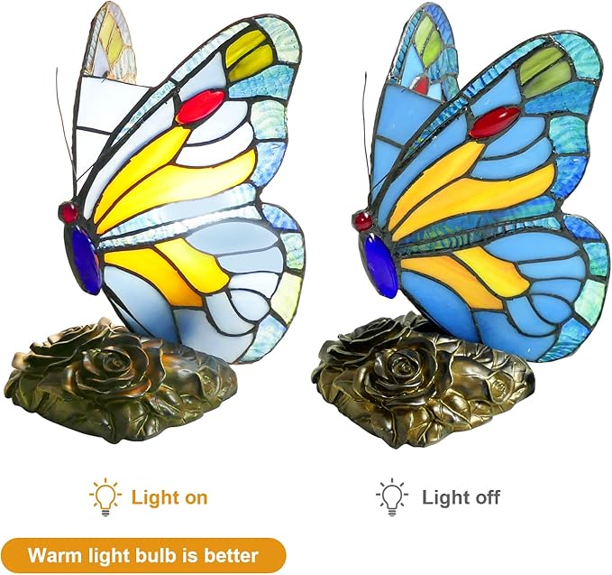 Tiffany Style Butterfly Lamp Handmade Bedside Table Lamp Blue Stained Glass Desk Lamp Colorful Small Night Light Reading Lamp for Living Room Bedroom Farmhouse Hotel Lamp