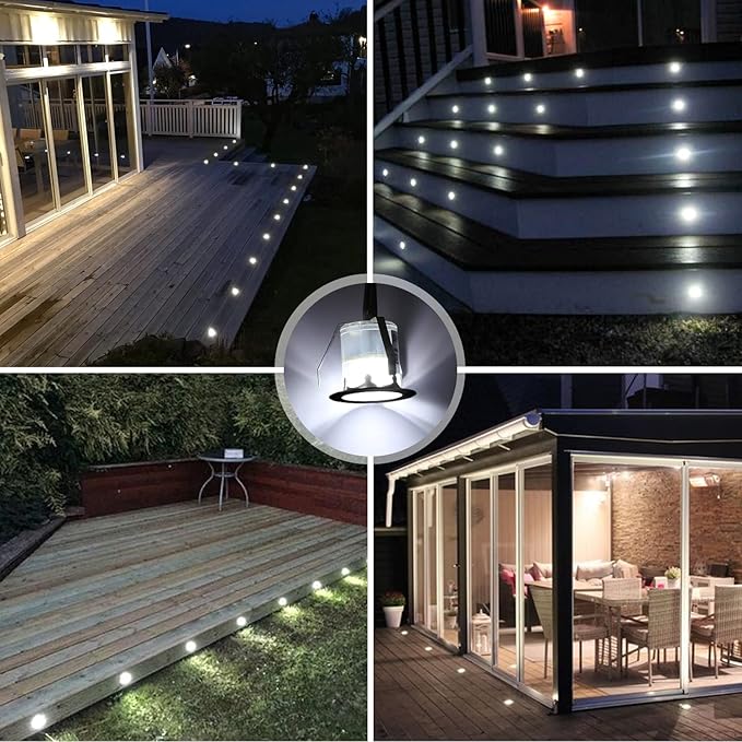 Low Voltage LED Deck Light Kit with Protecting Shell,Stainless Steel Waterproof Recessed Wood Decking Stairs Garden Yard Patio Decor Lamp Outdoor LED Lighting Cool White(20pcs)