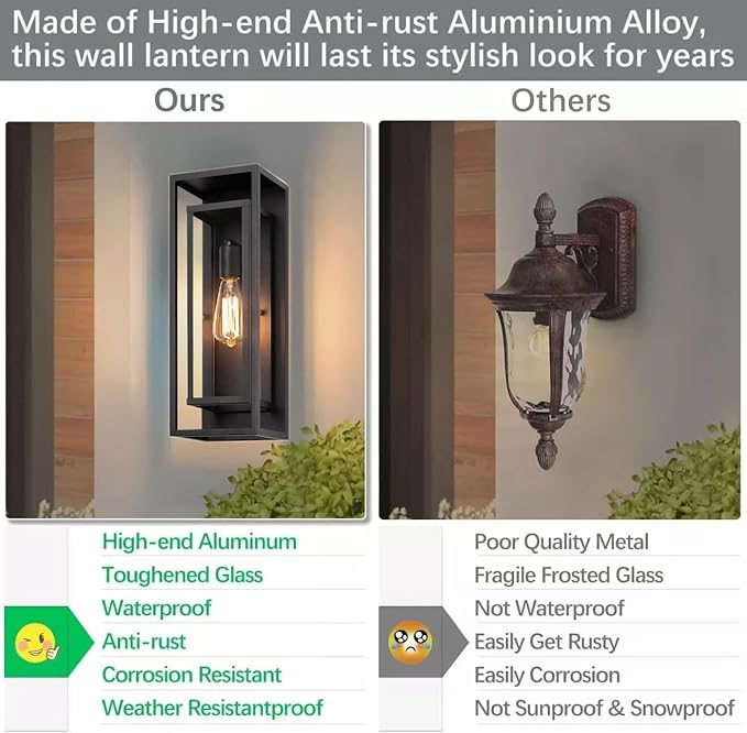 6Pack 18inch Outdoor Wall Light Fixtures, Exterior Waterproof Modern Matte Black Wall Lamps with Glass Shades,E26 Sockets Porch Light for Front Door Patio Entryway
