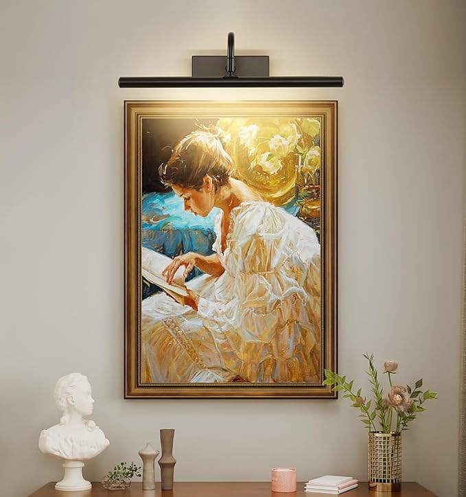 Picture Light,10000mAh Picture Lights for Wall with Remote,15.75 inch Art Light for Paintings, Gallery Lighting for Photo,Mirror,Artwork Frame,Portrait(Black)