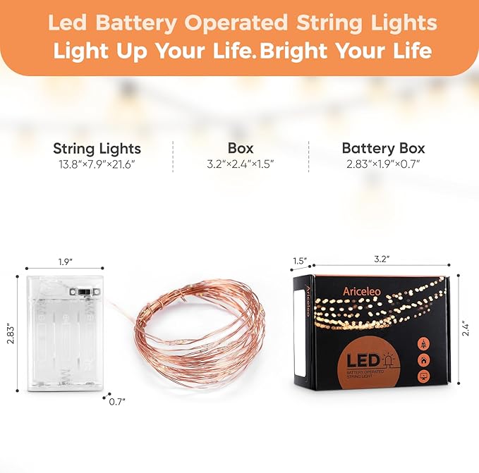 1 Pack 16.4ft Battery Operated String Lights with Timer, Multi Color with Synchronized Twinkle Mode, Fairy Lights Battery Powered, 50 LED, Idea for Christmas Bedroom Party Wedding